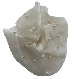 White Pearl-Embelished Organza Scrunchie